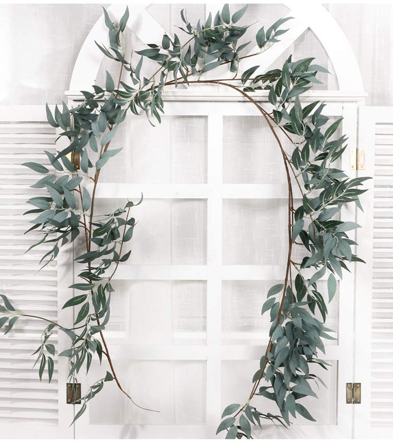 LJDJ Gray Green Leaf Garland Decorations - 5.4 Feet Artificial Silk Fabric Willow Plant Leaves Vines Twigs Garland String Wedding Decor Jungle Luau Safari Party Supplies Faux Greenery Crowns Wreath - Image 4